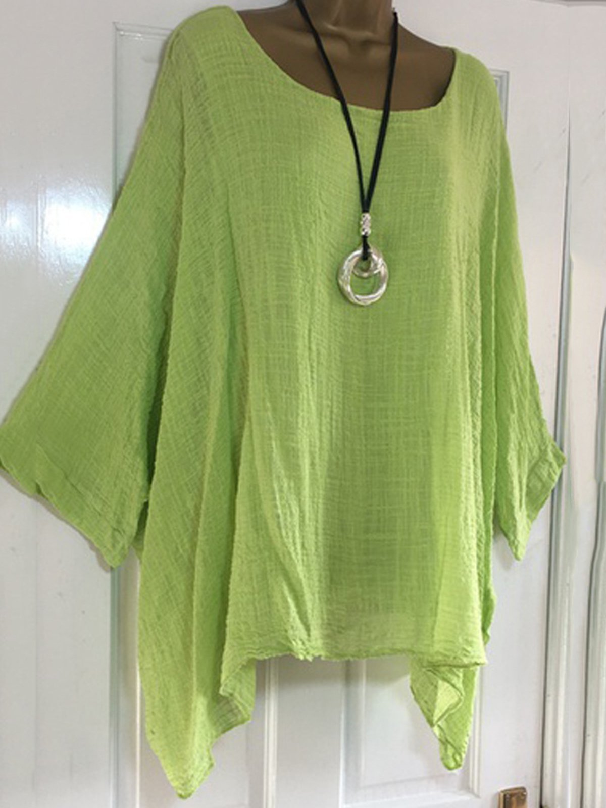 Cotton-Blend Casual Batwing Sleeve Loose Blouses